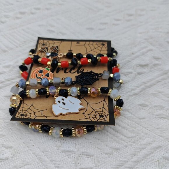 Stack Halloween Bracelets Set Beaded Halloween Bracelets with Pumpkin Bracelet - Picture 5 of 5